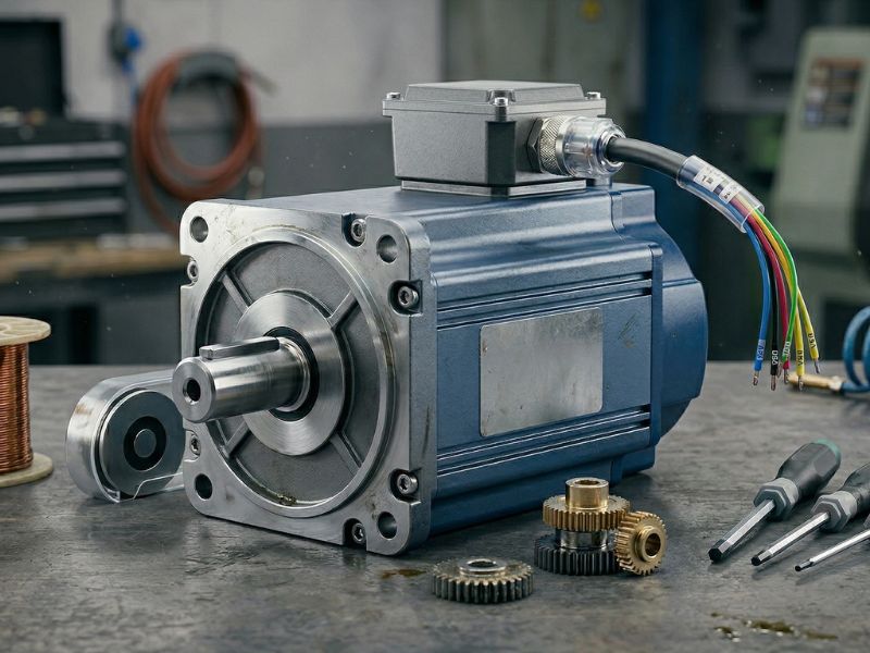 Un servomotor de siemens encima de la mesa del taller de Lehzman para ser reparado